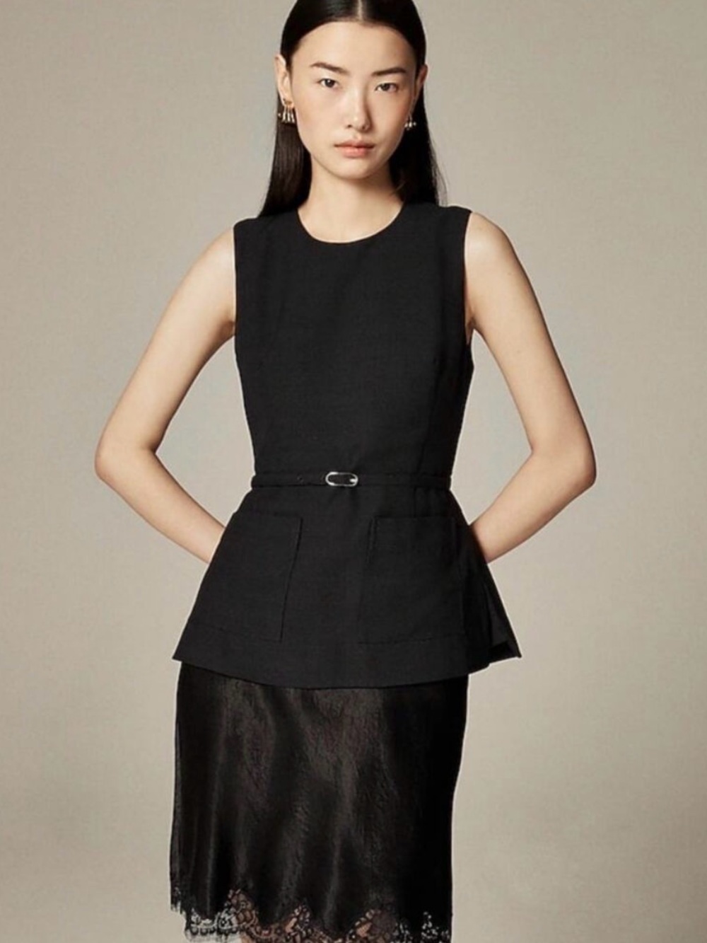 J Crew Sleeveless Belted Viscose Canvas Top US Women's 14 Plus